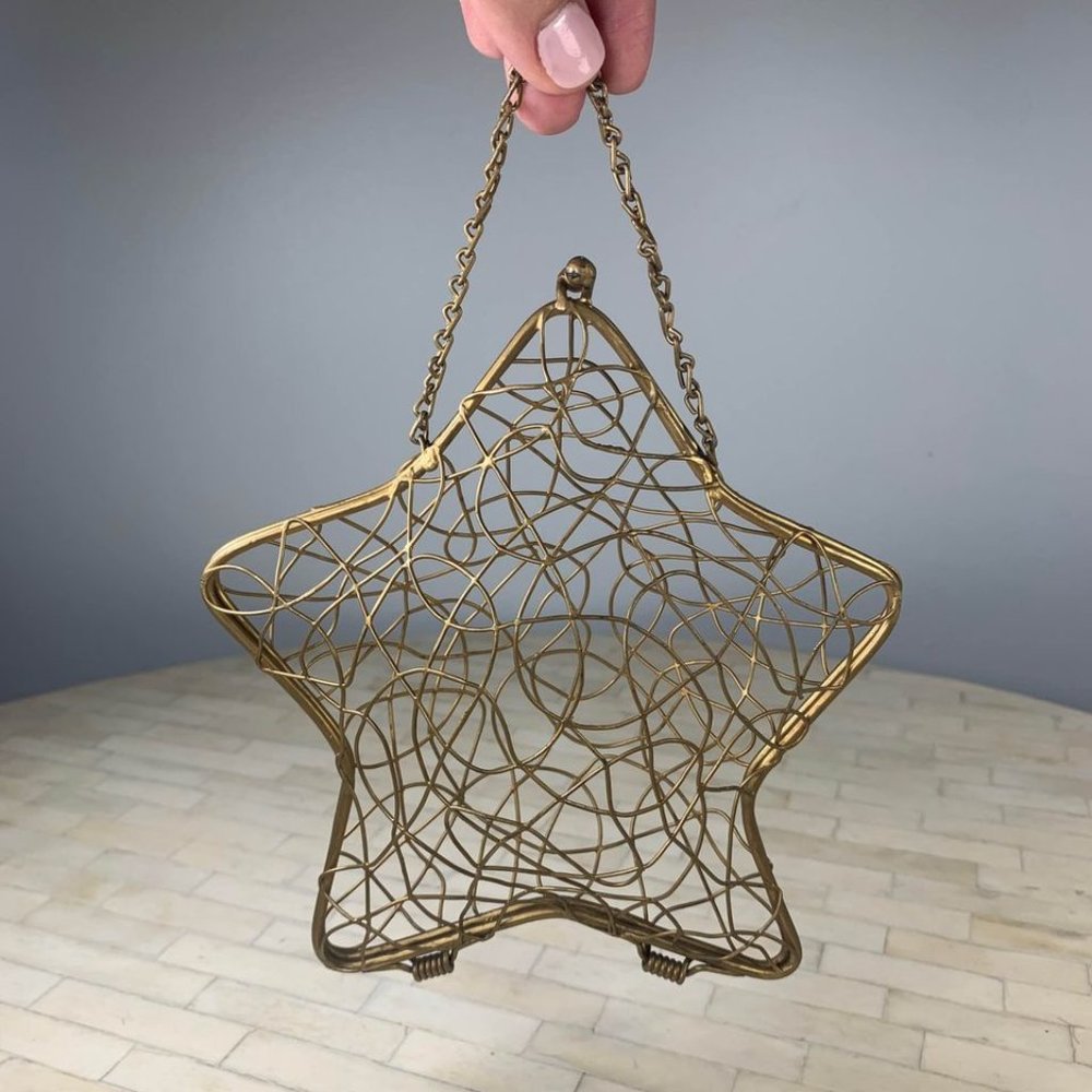 Vintage Brass Metal Wire Star Shaped Mini Clutch